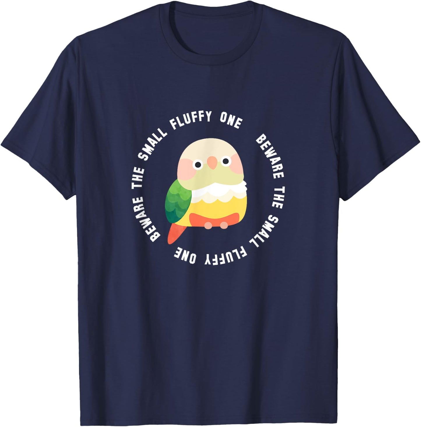 Beware the Green Cheek Conure (Cinnamon/Pineapple) T-Shirt - T-Shirt | Navy