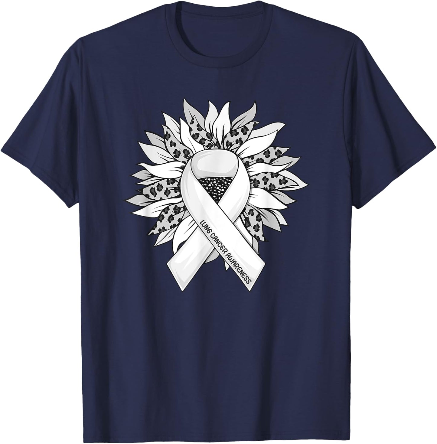 Lung Cancer Shirts Sunflower Lung Cancer Awareness T-Shirt - T-Shirt | Navy