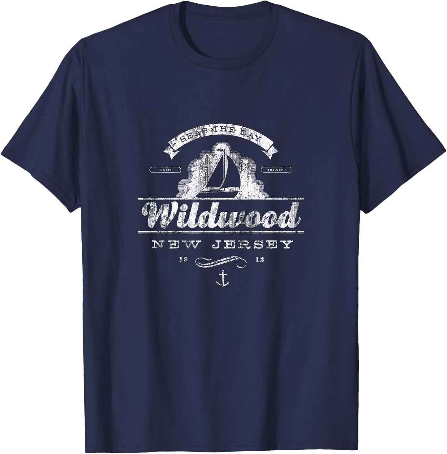 Wildwood NJ Sailboat Vintage Nautical Throwback T-Shirt - T-Shirt | Navy