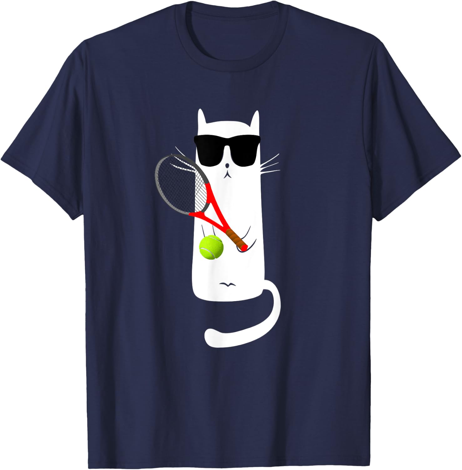 Funny Cat Wearing Sunglasses Playing Tennis T-Shirt - T-Shirt | Navy