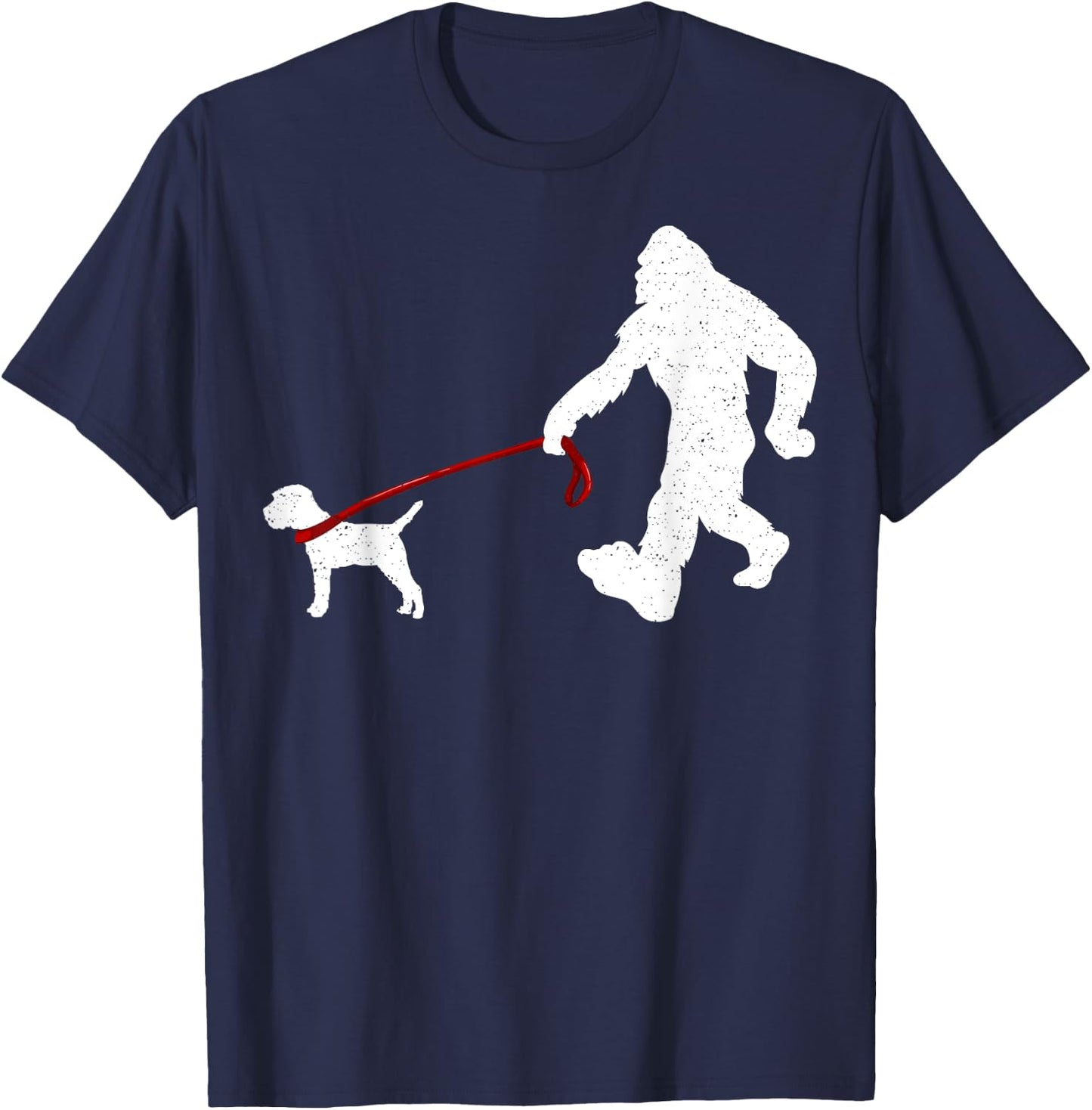 Funny Bigfoot Walking With Border Terrier Dog Gifts T-Shirt - T-Shirt | Navy