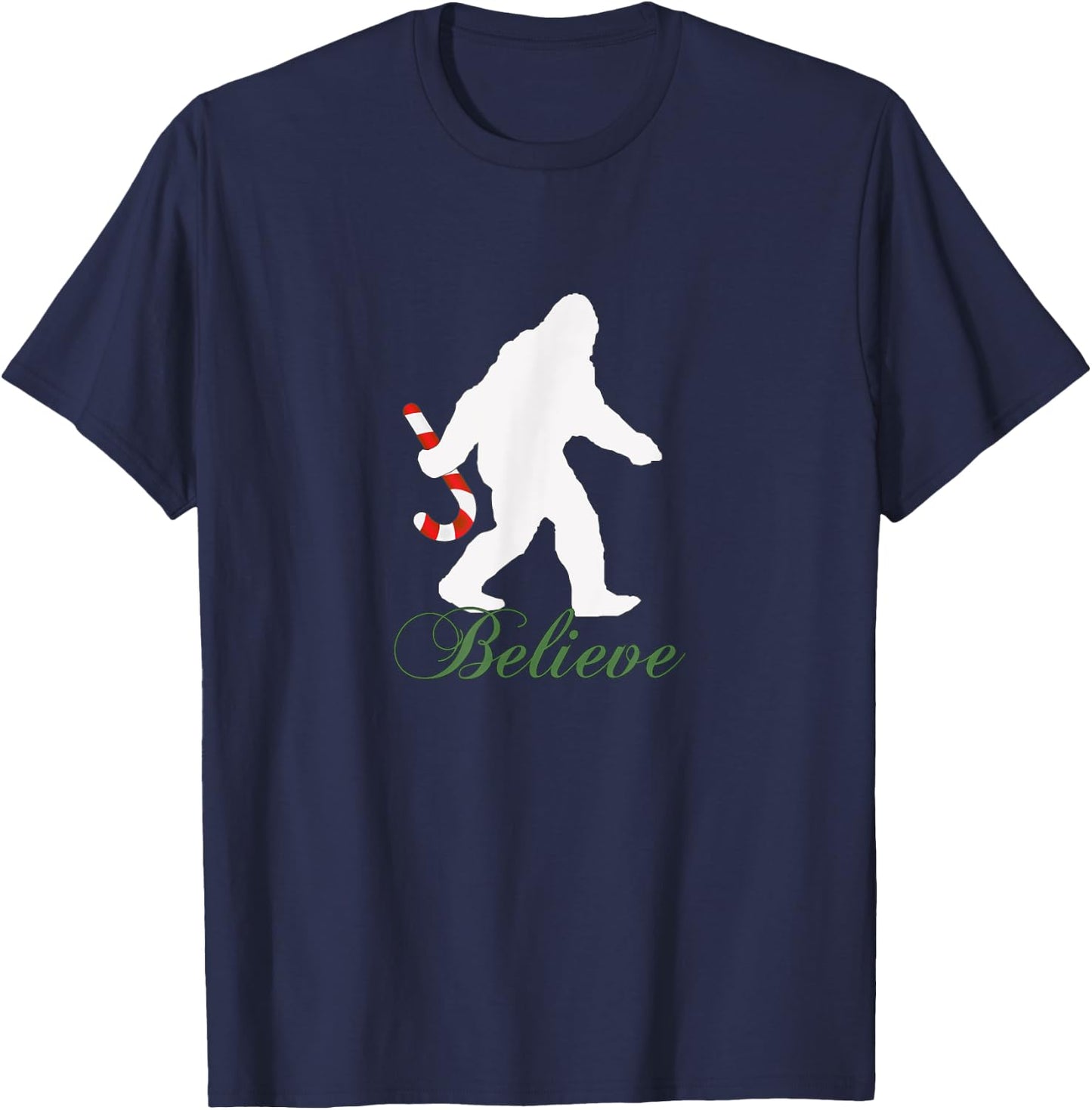 Bigfoot Sasquatch Yeti Believe Candy Cane Christmas Pajamas T-Shirt - T-Shirt | Navy