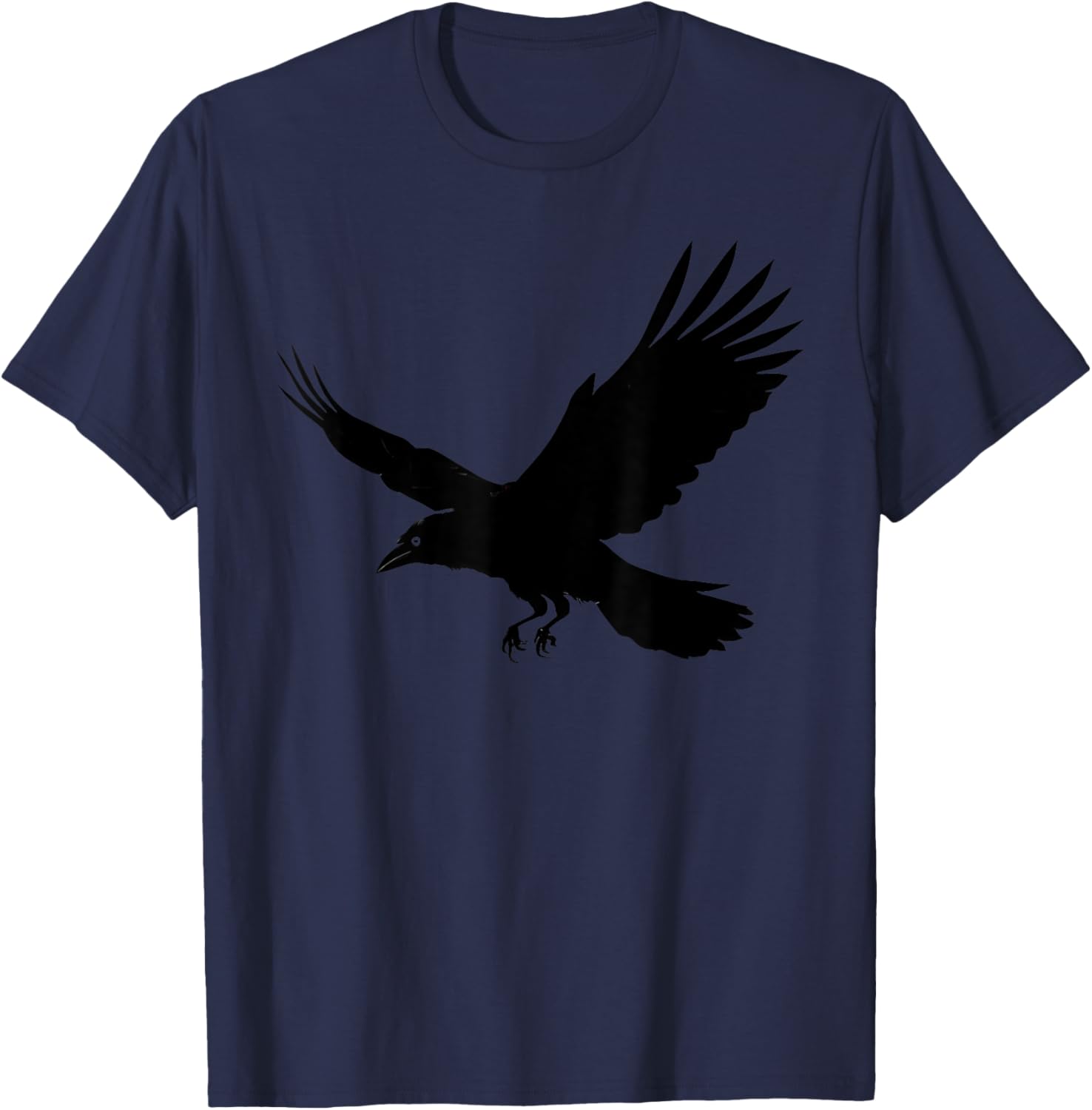 Beautiful Black Crow Raven Bird In Flight Silhouette T-Shirt - T-Shirt | Navy