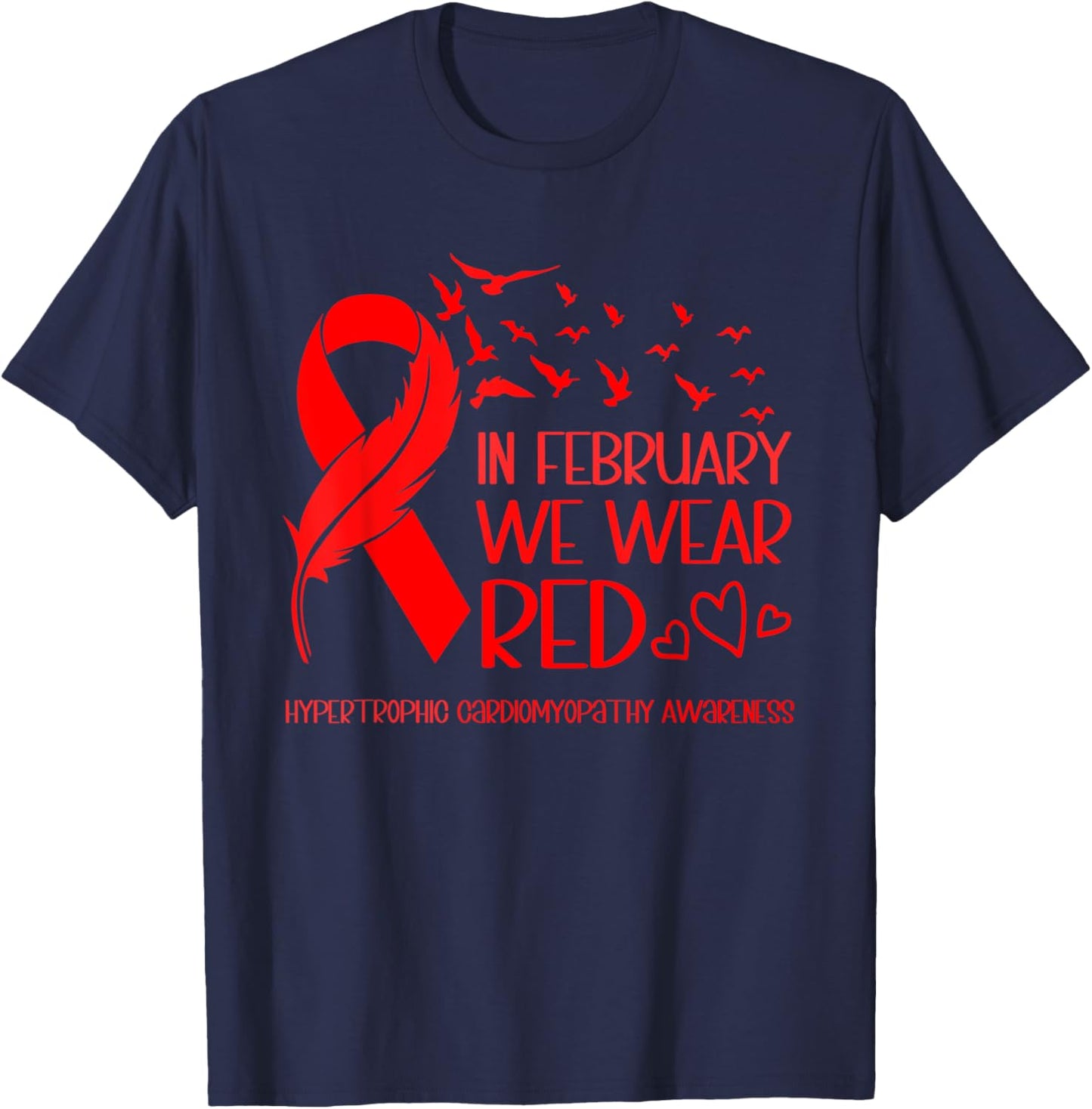 Ribbon Heart Hypertrophic Cardiomyopathy Awareness HCM T-Shirt - T-Shirt | Navy