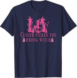 Breast Cancer Halloween Cancer Picked the Wrong Witch Pink T-Shirt - T-Shirt | Navy