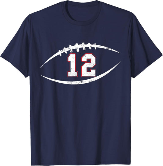 12 Number Vintage Football Player 12 Lucky Number Birthday T-Shirt - T-Shirt | Navy