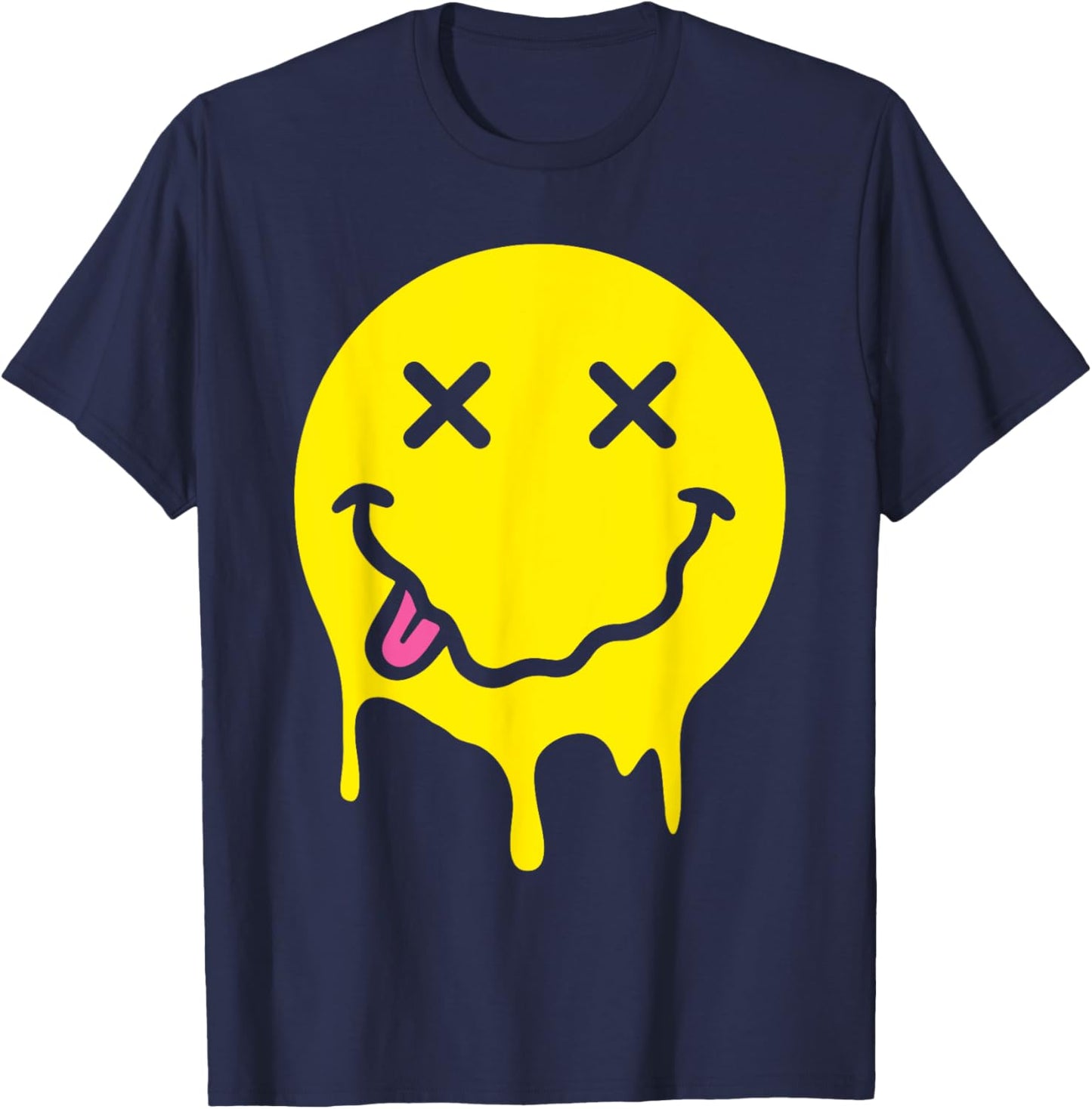 Melting Yellow Smile Funny Smiling Melted Dripping Face Cute T-Shirt - T-Shirt | Navy
