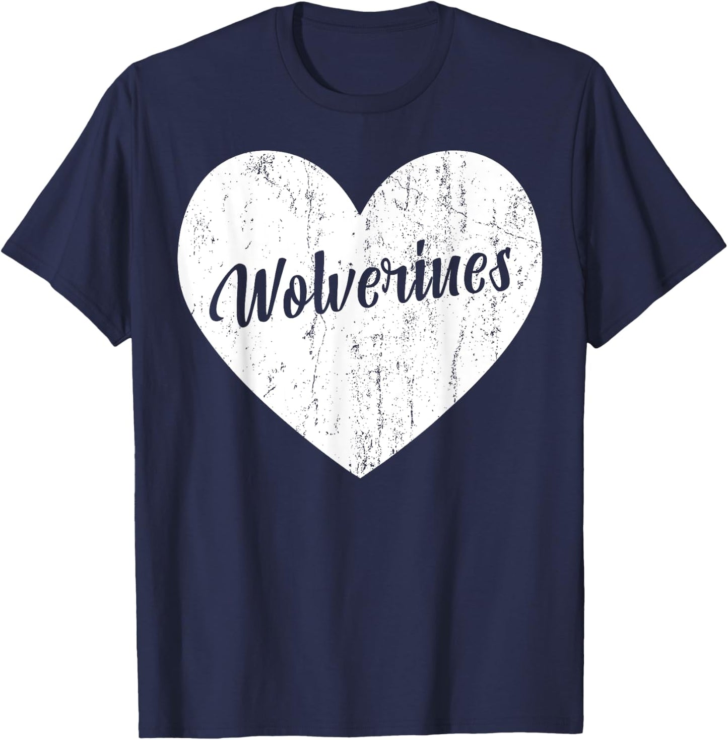 Wolverines School Sports Fan Team Spirit Mascot Heart Gift T-Shirt - T-Shirt | Navy