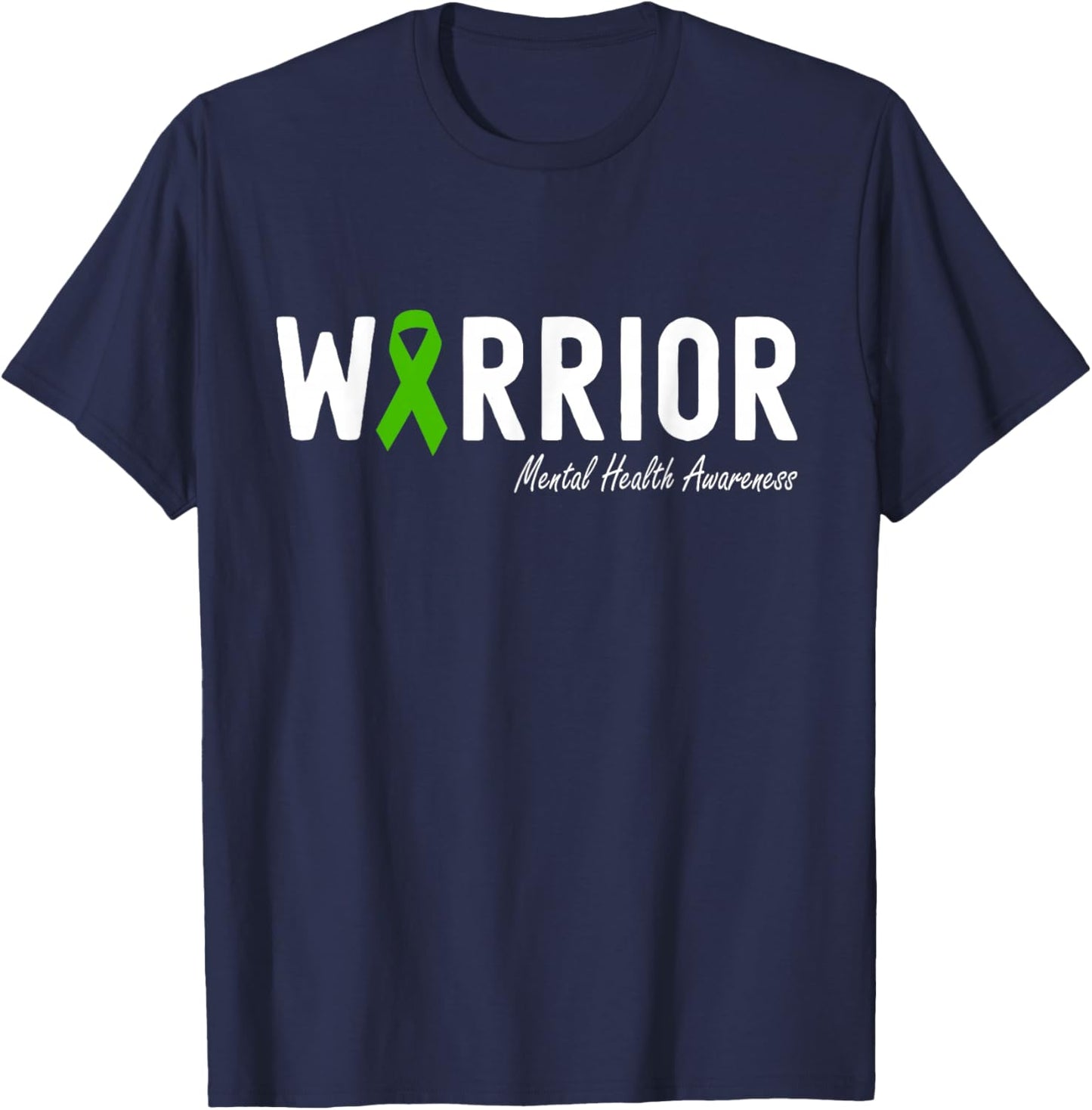 Mental Health Awareness Month Green Ribbon T-Shirt - T-Shirt | Navy