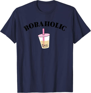 Bobaholic Funny Bubble Tea Shirts Women Boba Tea Kids Gift T-Shirt - T-Shirt | Navy