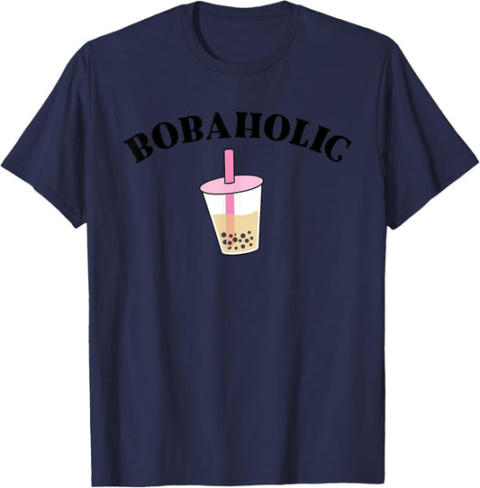 Bobaholic Funny Bubble Tea Shirts Women Boba Tea Kids Gift T-Shirt - T-Shirt | Navy