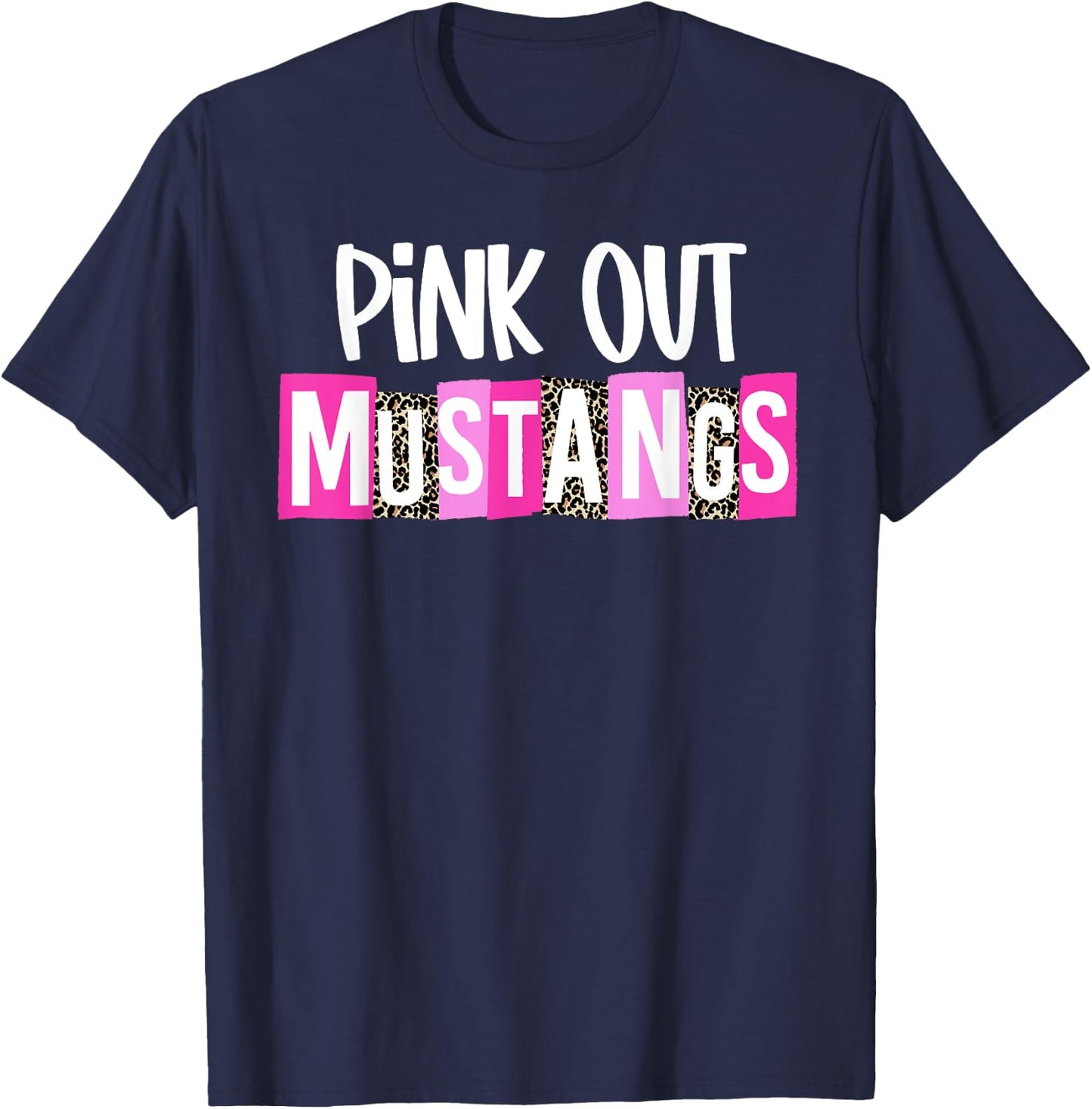 Pink Out Mustangs Breast Cancer Awareness School Spirit T-Shirt - T-Shirt | Navy