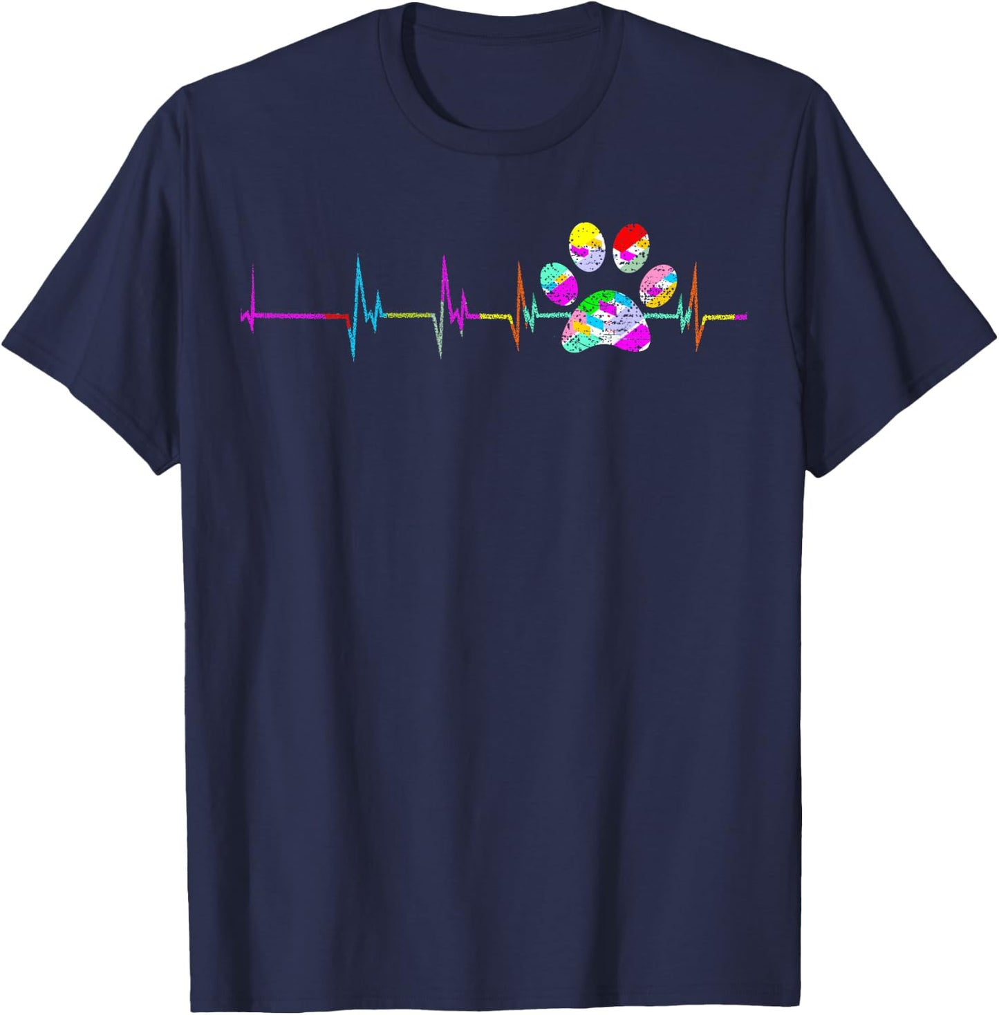 Dog Paw Print Heartbeat Shirt Women Girls Mom Love Dogs T-Shirt - T-Shirt | Navy