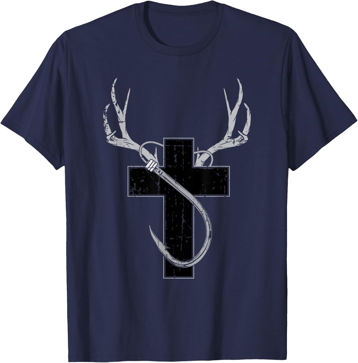 Funny Christian Hunting Fishing Lover Gift T-Shirt - T-Shirt | Navy