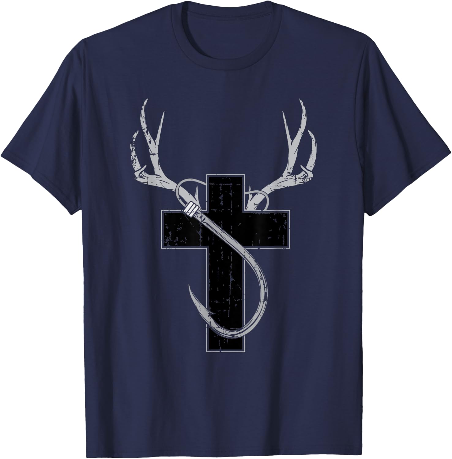 Funny Christian Hunting Fishing Lover Gift T-Shirt - T-Shirt | Navy