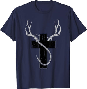 Funny Christian Hunting Fishing Lover Gift T-Shirt - T-Shirt | Navy