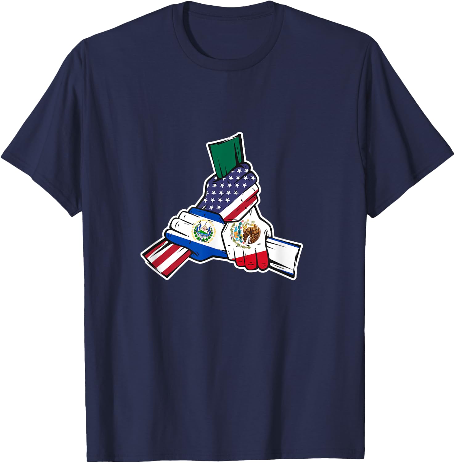 Holding Hands. Mexico, El Salvador Roots and USA Flag T-Shirt - T-Shirt | Navy