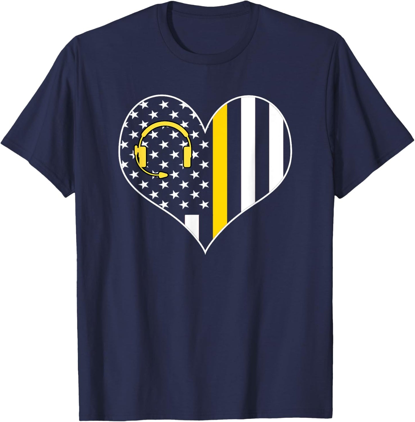 911 Dispatcher Gold Line USA Flag Emergency Dispatchers Gift T-Shirt - T-Shirt | Navy