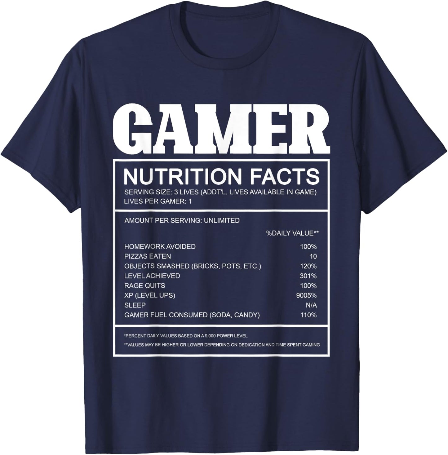 Gamer Nutrition Facts Gaming T-Shirt - T-Shirt | Navy