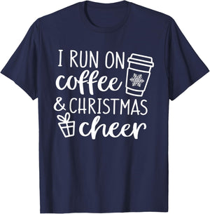I Run On Coffee And Christmas Cheer T-Shirt - T-Shirt | Navy