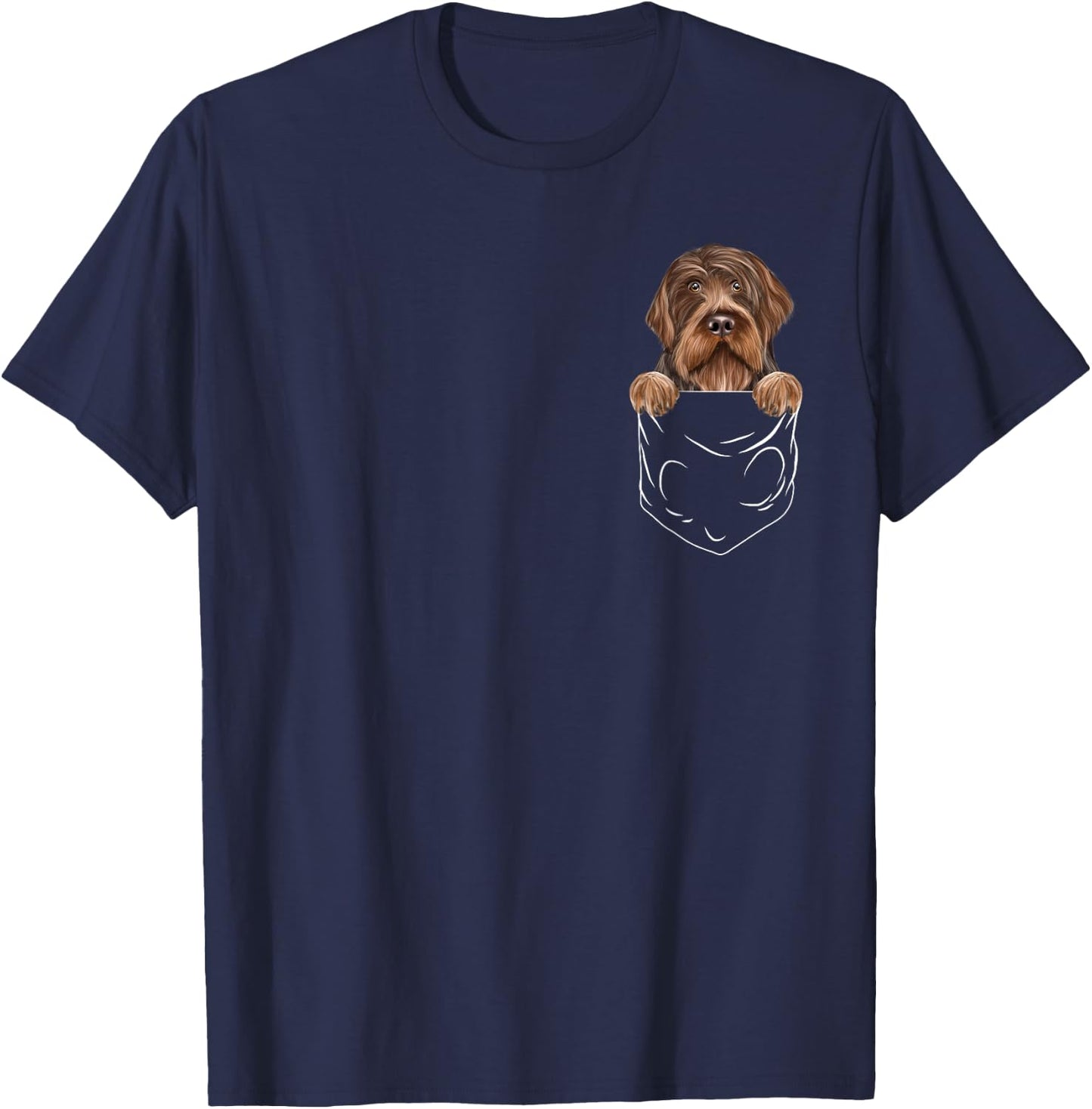 Wirehaired Pointing Griffons Owner Gift Dog In Pocket Wirehaired Pointing Griffon Funny Dog Lover Adults Kids Black Short Sleeve Modern Humorous Cartoon Dog Themed T-Shirt - T-Shirt | Navy