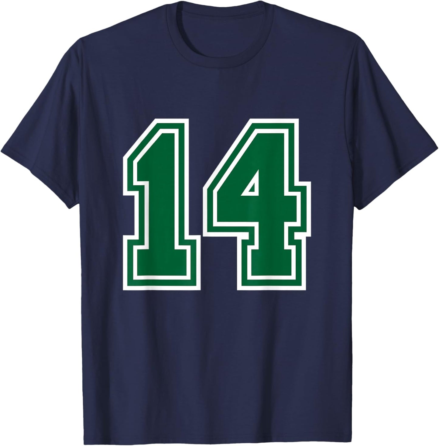 Number 14, White/Green Plain Number T-Shirt - T-Shirt | Navy