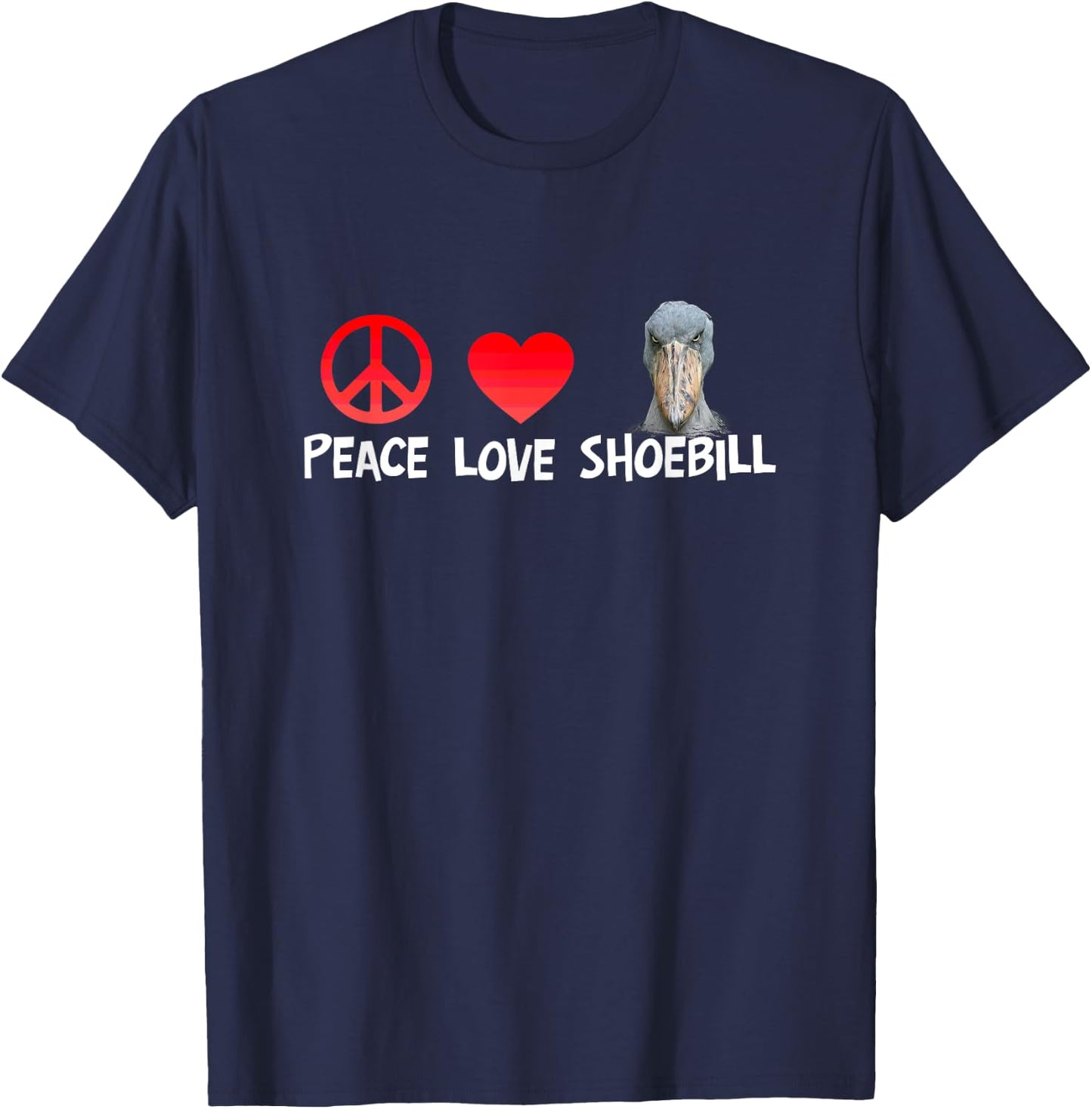Peace Love Shoebill Large African Bird Wildlife Animal Lover T-Shirt - T-Shirt | Navy