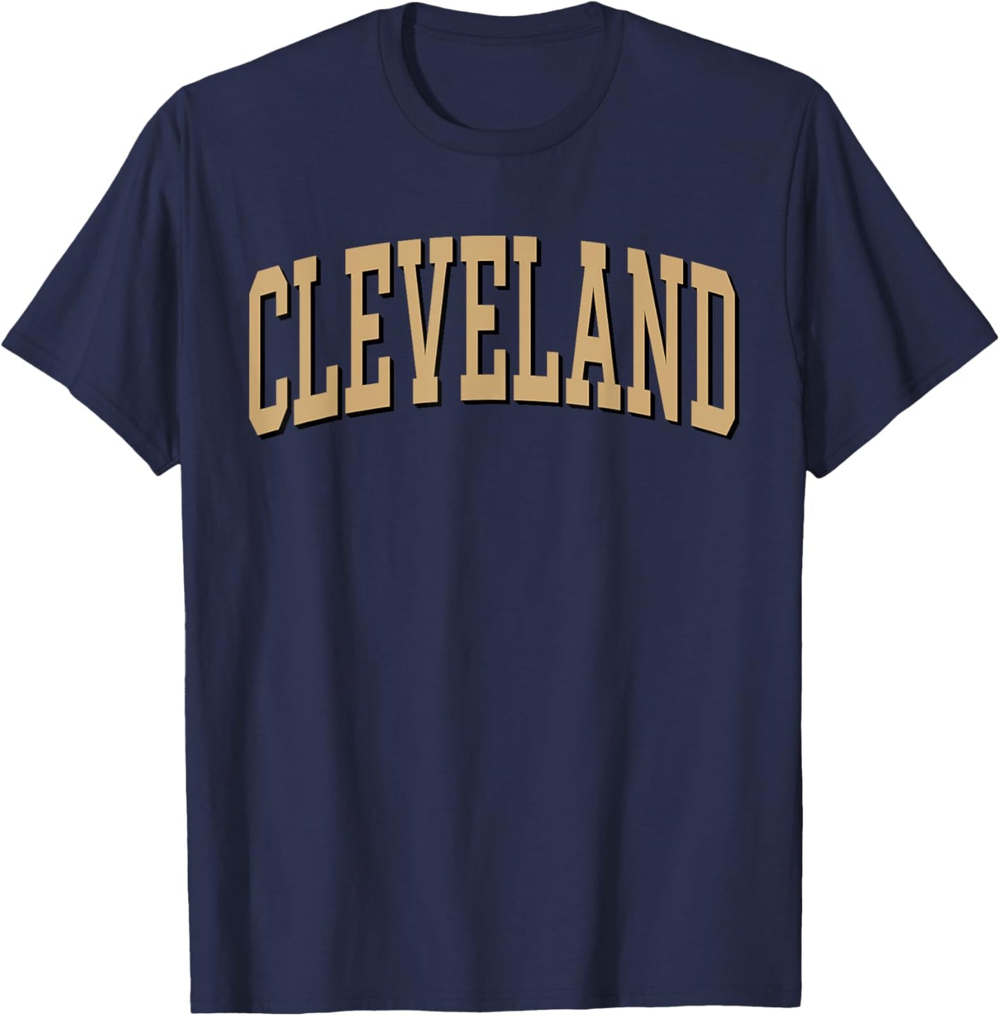 Cleveland Apparel . Co - Vintage Varsity Arched Text Cleveland - -Adult, Short Sleeve, , Red, Small T-Shirt - T-Shirt | Navy