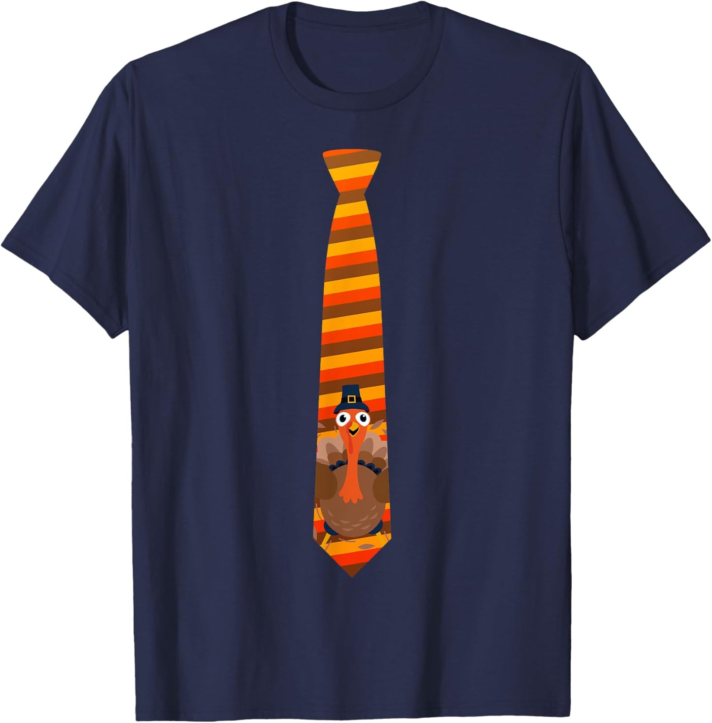Thanksgiving Tie, Necktie Funny Family Dinner Turkey Graphic T-Shirt - T-Shirt | Navy