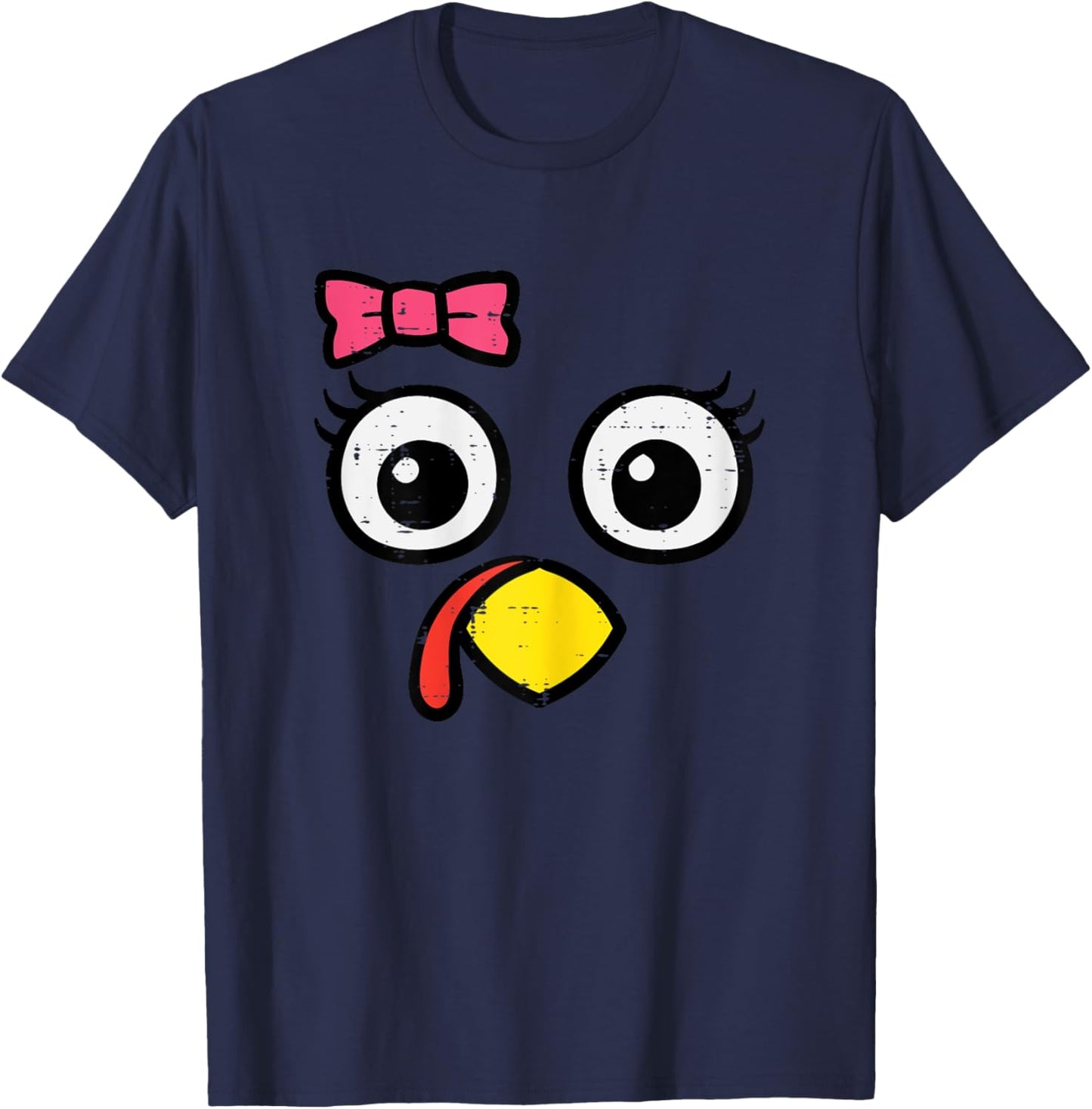 Thanksgiving Turkey Face Bow Fall Girls Toddler Kids Youth T-Shirt - T-Shirt | Navy