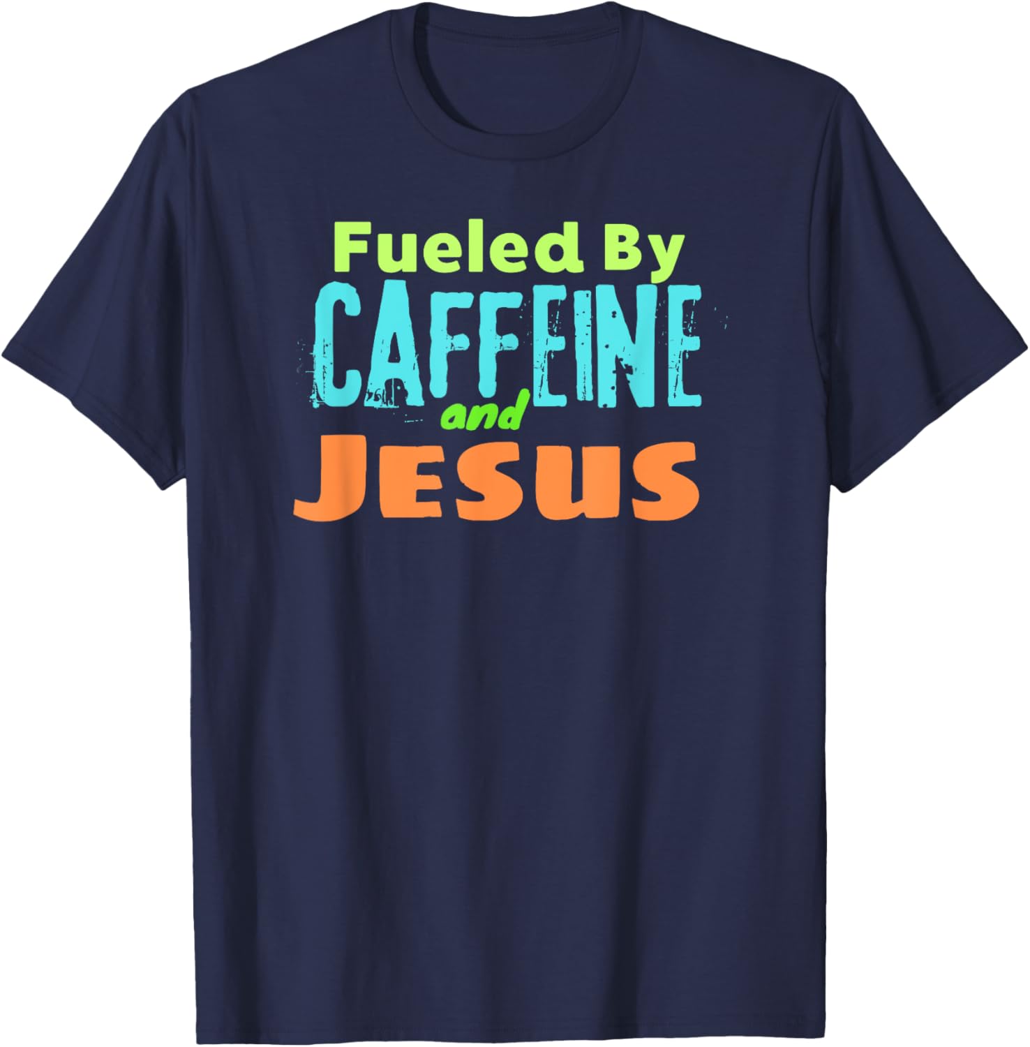 Reed Farms -Adults Black Small Modern Classic Short Sleeve Funny Christian Design Fueled by Caffeine Jesus Religious T-Shirt - T-Shirt | Navy