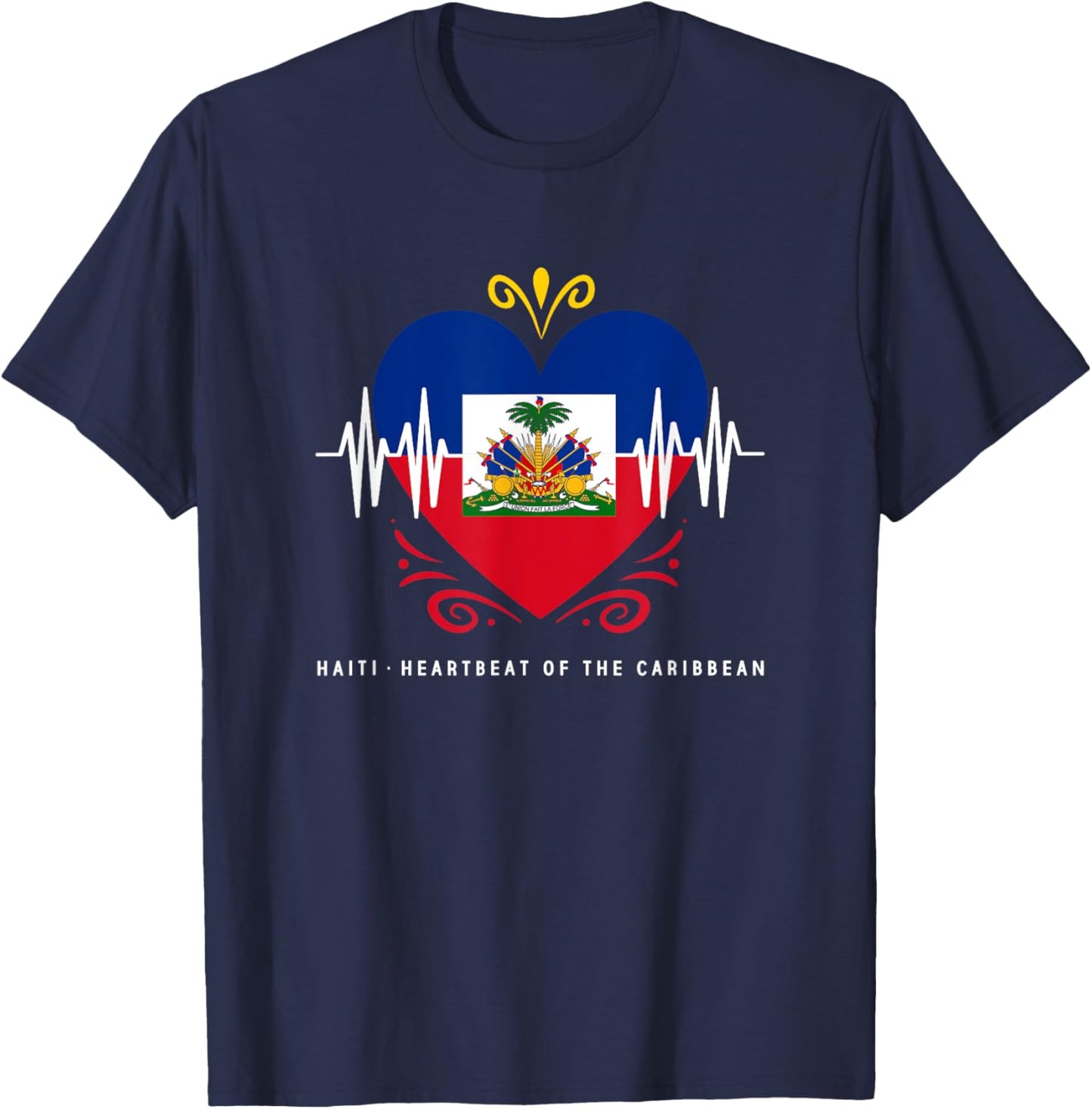 Haiti Heartbeat Of The Caribbean Heart Haitian Flag T-Shirt - T-Shirt | Navy