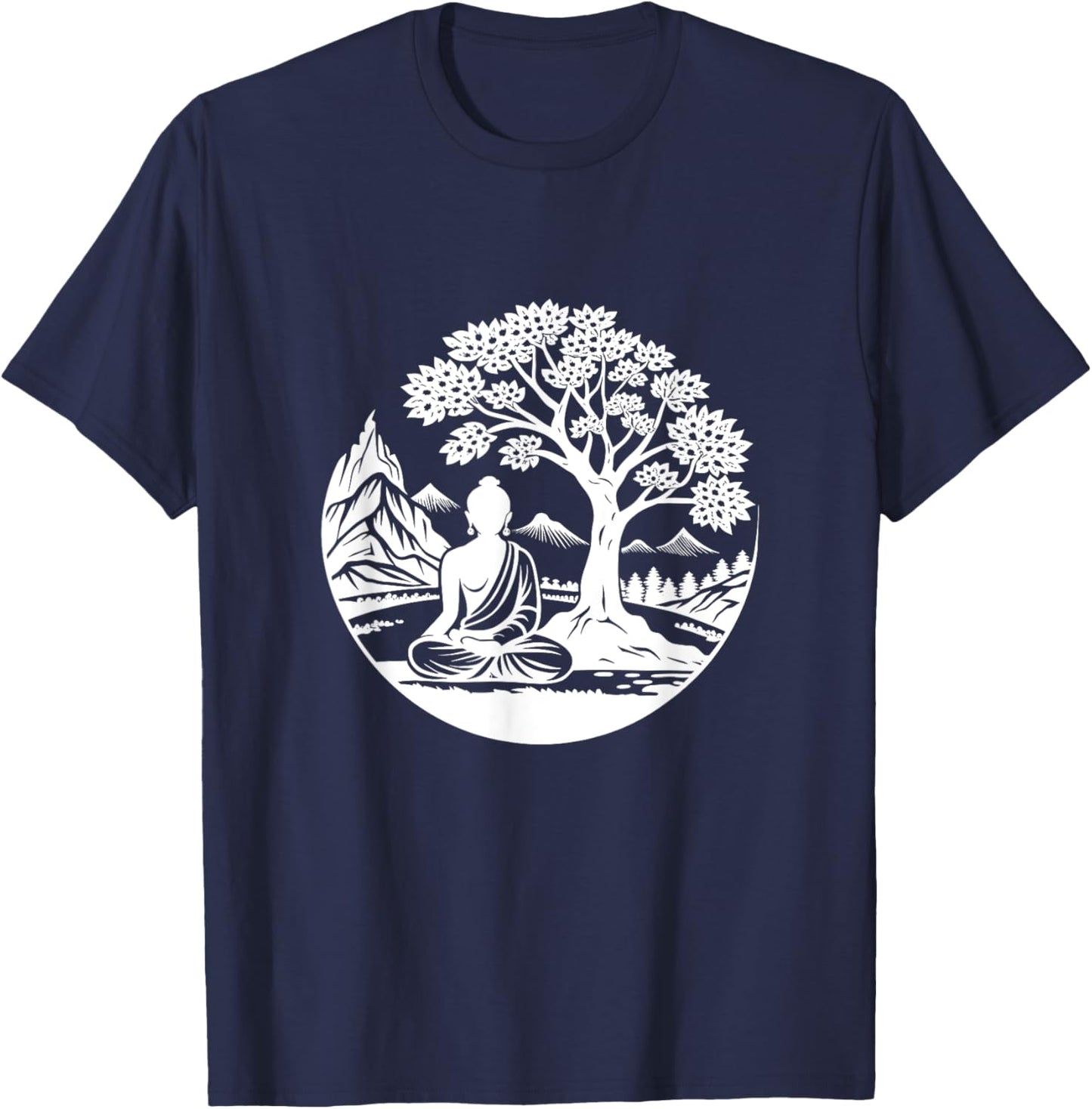 Buddha Sitting Under Bodhi Tree / Sitting Buddhist Symbol T-Shirt - T-Shirt | Navy