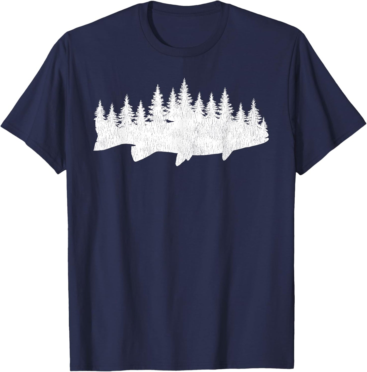 Steelhead Fishing - Forest Treeline Trout Fisherman Gift T-Shirt - T-Shirt | Navy