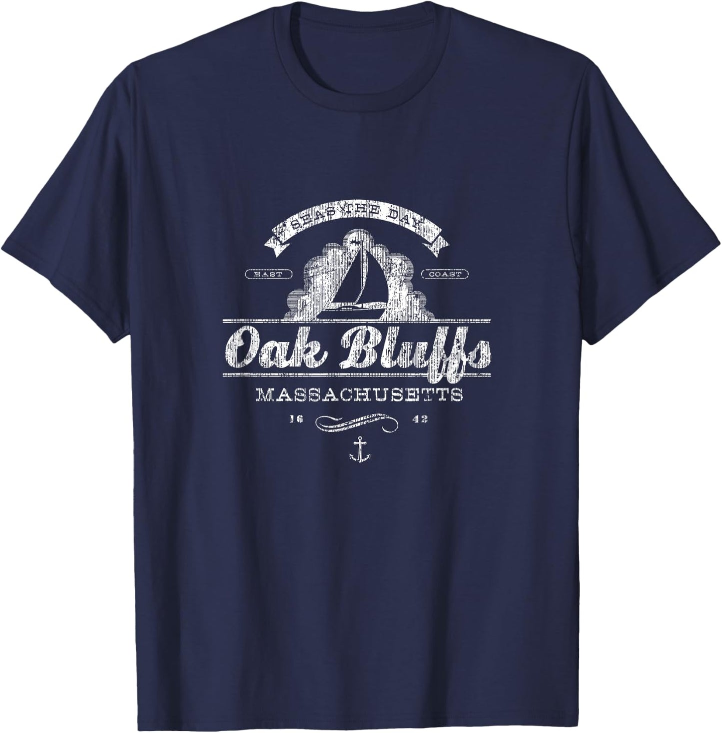 Oak Bluffs MA Sailboat Vintage Nautical T-Shirt - T-Shirt | Navy