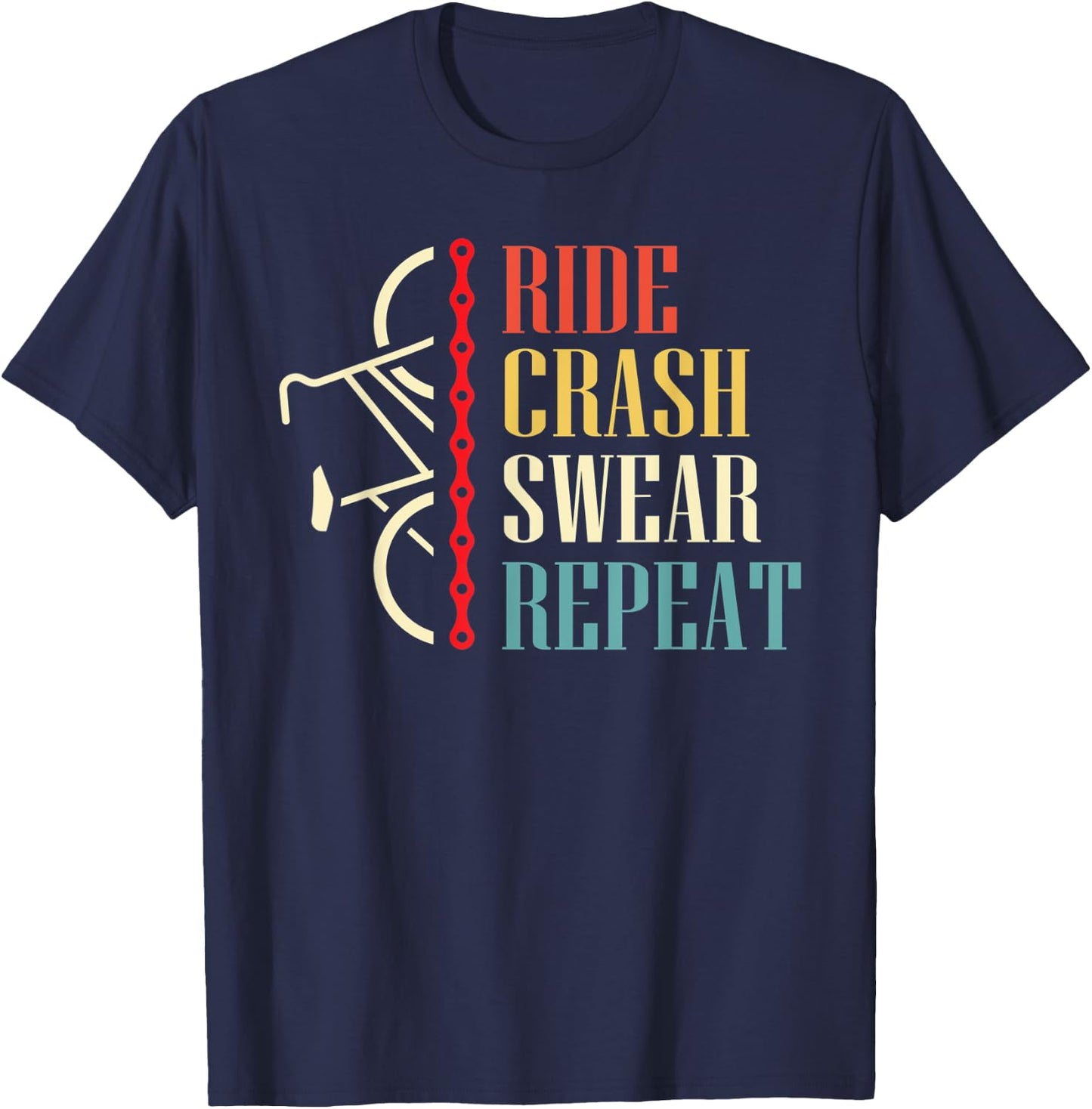 Vintage Ride Crash Swear Repeat - Funny Retro Mountain Bike T-Shirt - T-Shirt | Navy