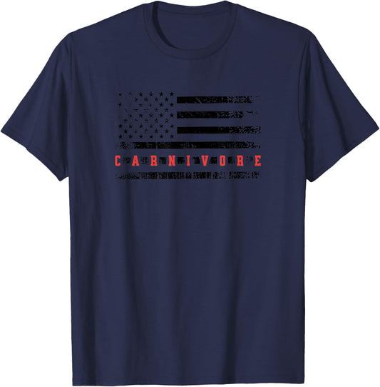 Carnivore American Flag Meat Eater Beef Lover Lion Diet Women Men T-Shirt - T-Shirt | Navy