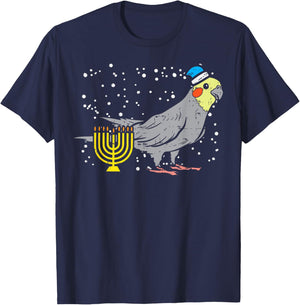 Cockatiel Menorah Jewish Cockatoo Parrot Bird Hanukkah Gift T-Shirt - T-Shirt | Navy