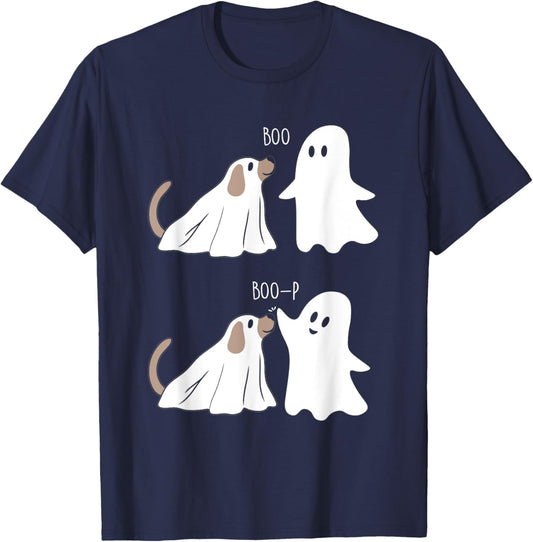 Boo Boop Dog And Ghost Funny Halloween Spooky Dog Women Kids T-Shirt - T-Shirt | Navy