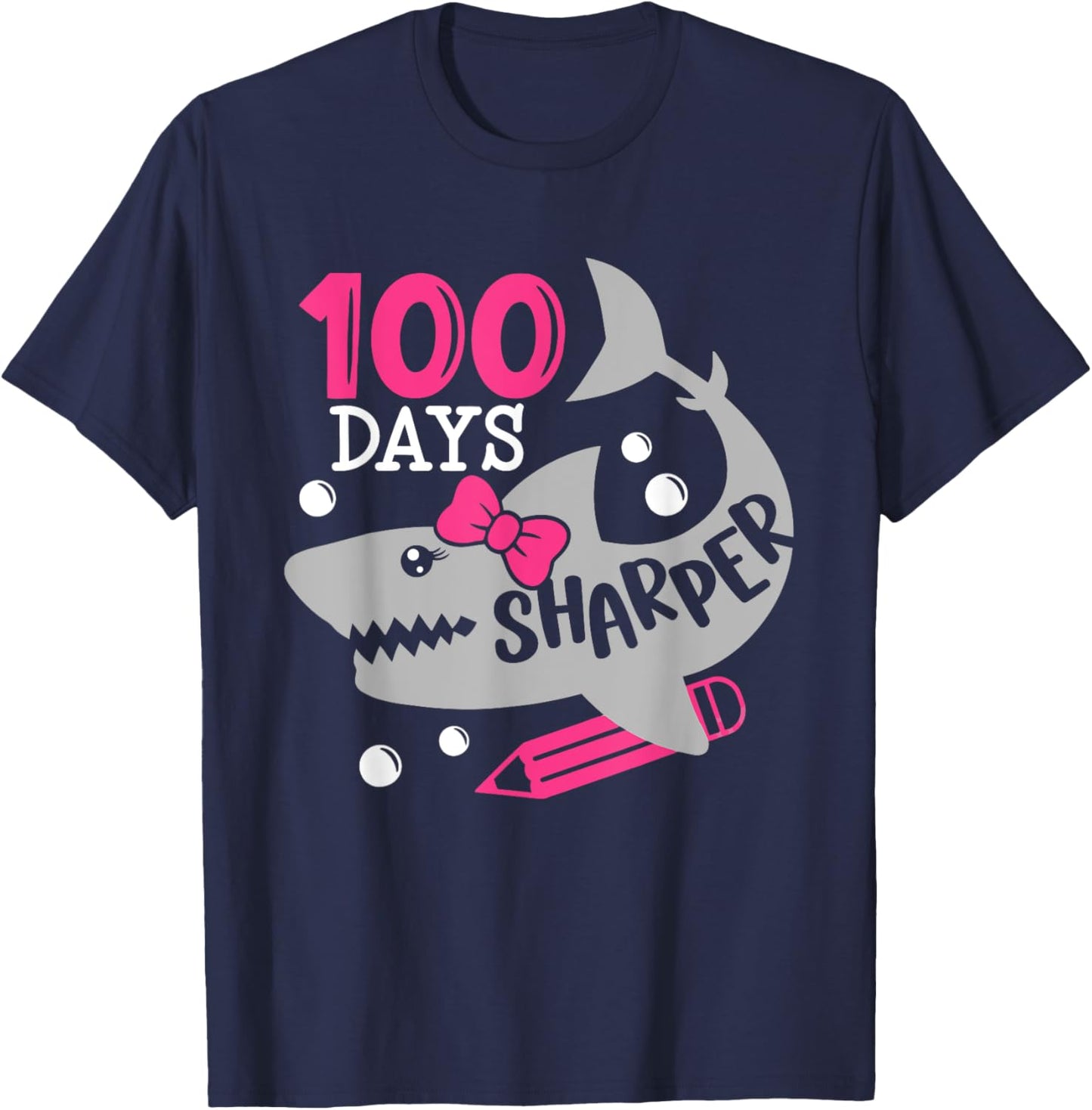100 Days Sharper Shark Teachers Happy 100th Day Of School T-Shirt - T-Shirt | Navy