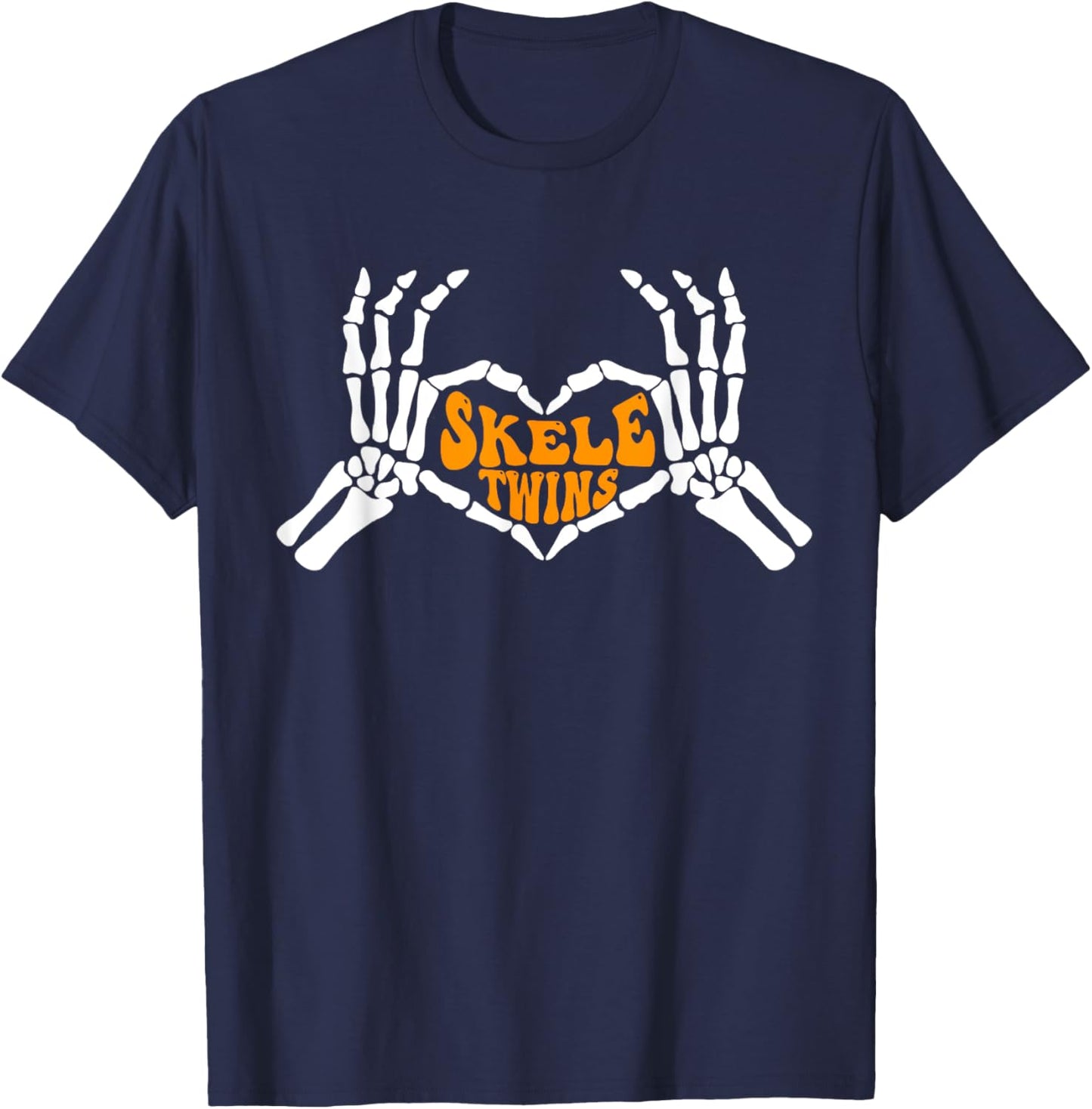Twins Halloween Matching Skeletwins Funny Dancing Skeletons T-Shirt - T-Shirt | Navy