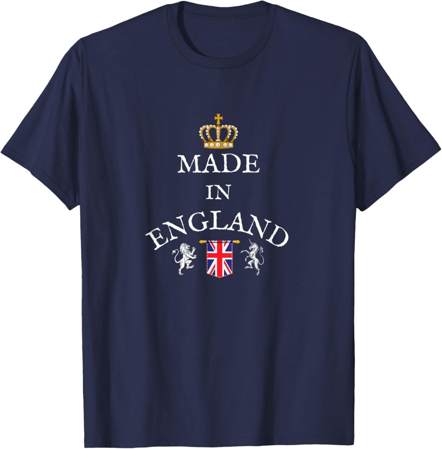 Made N England, British Flag, Royal Crown, United Kingdom Uk T-Shirt - T-Shirt | Navy