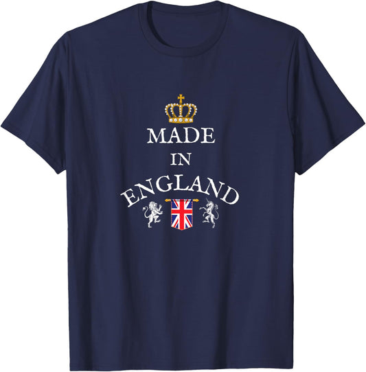 Made N England, British Flag, Royal Crown, United Kingdom Uk T-Shirt - T-Shirt | Navy