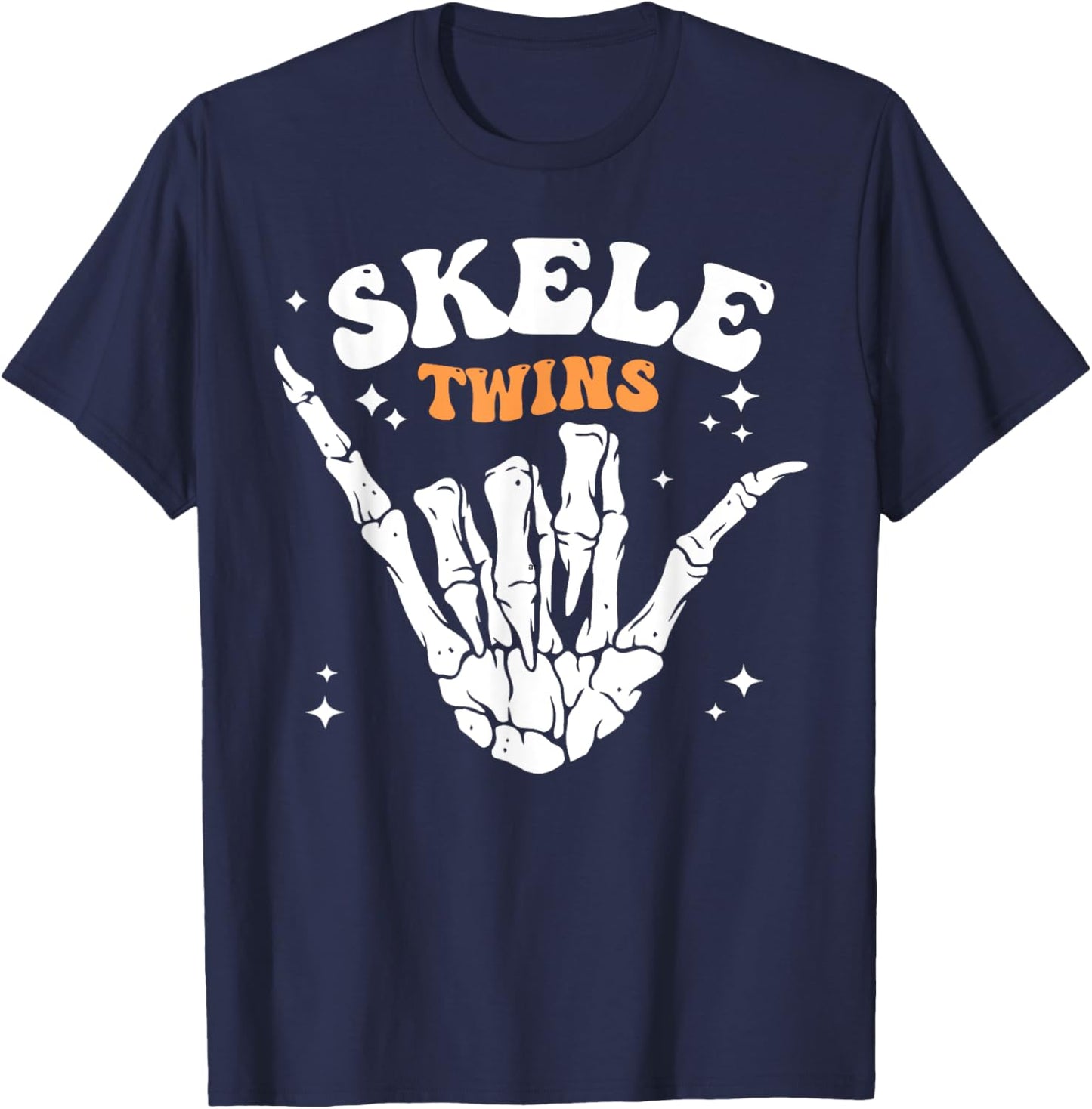 Twins Halloween Matching Skeletwins Funny Dancing Skeletons T-Shirt - T-Shirt | Navy