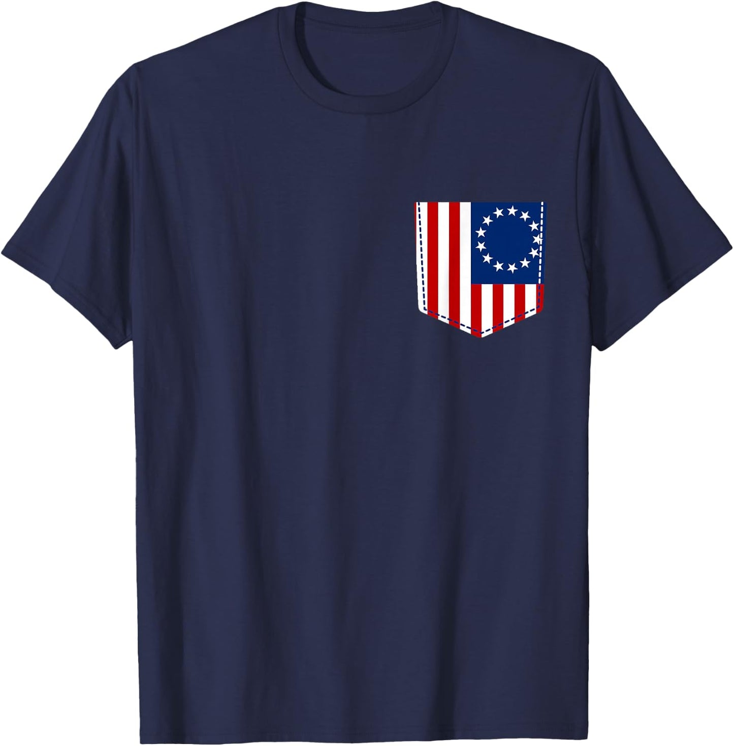 Betsy Ross Flag Shirt Pocket American Flag USA Patriot Gift Women Kids Men T-Shirt - T-Shirt | Navy