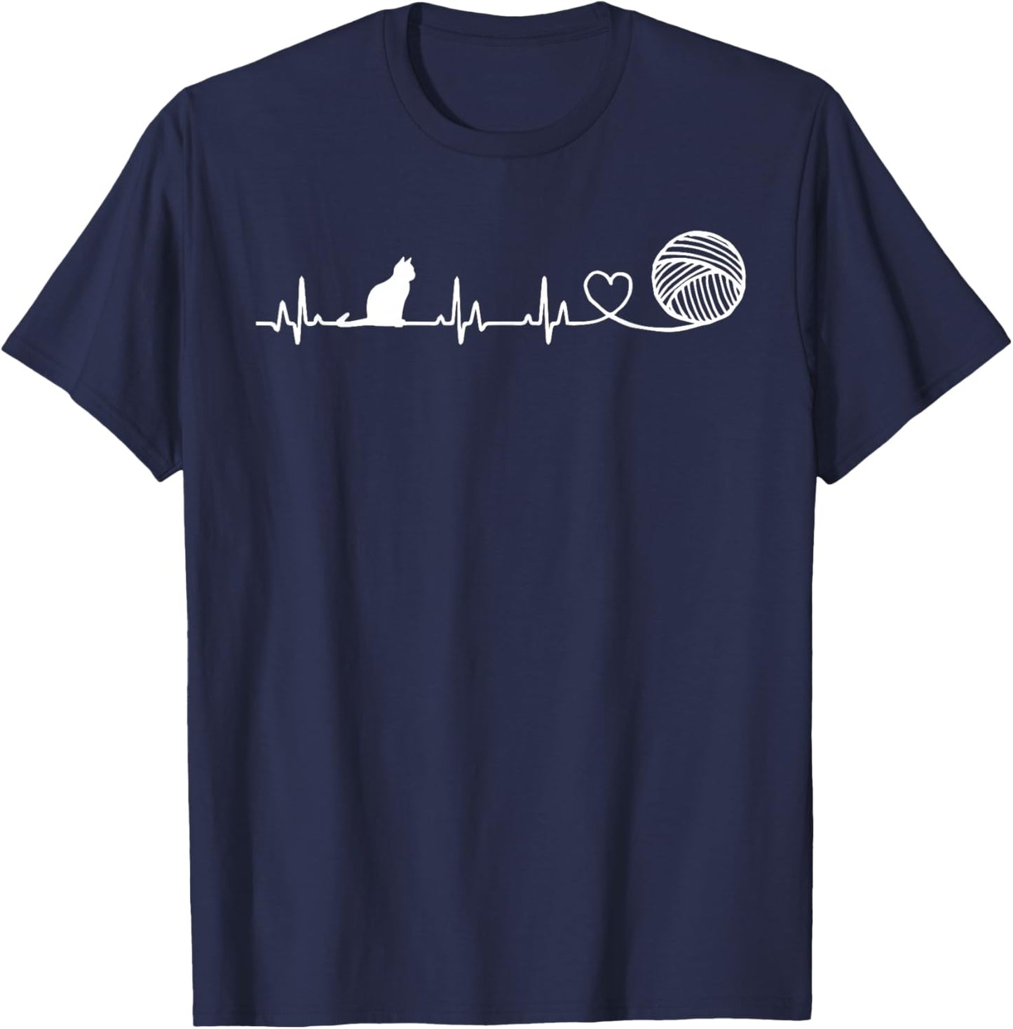 Cats and Crochet Heartbeat for cat Crocheting Lovers T-Shirt - T-Shirt | Navy