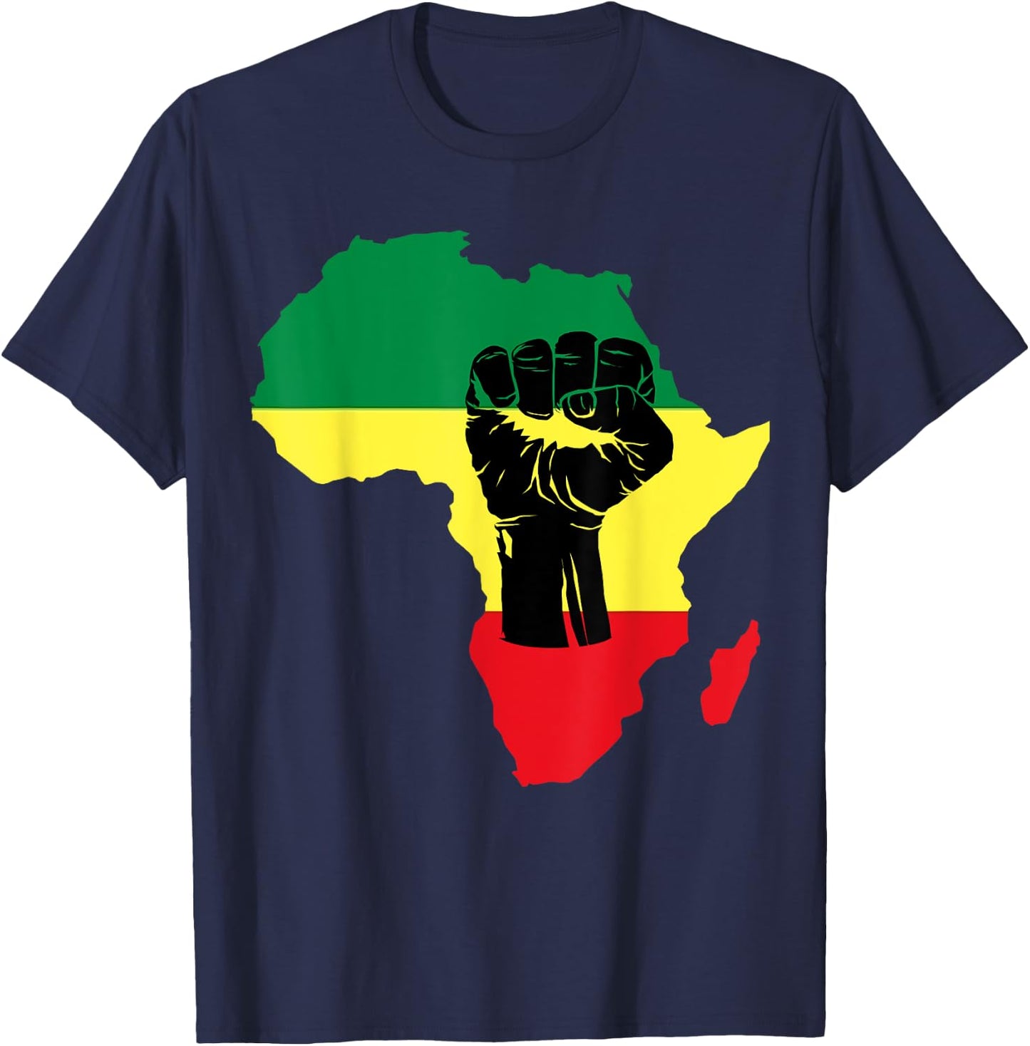 Black History Month Celebration | African Map Fist T-Shirt - T-Shirt | Navy