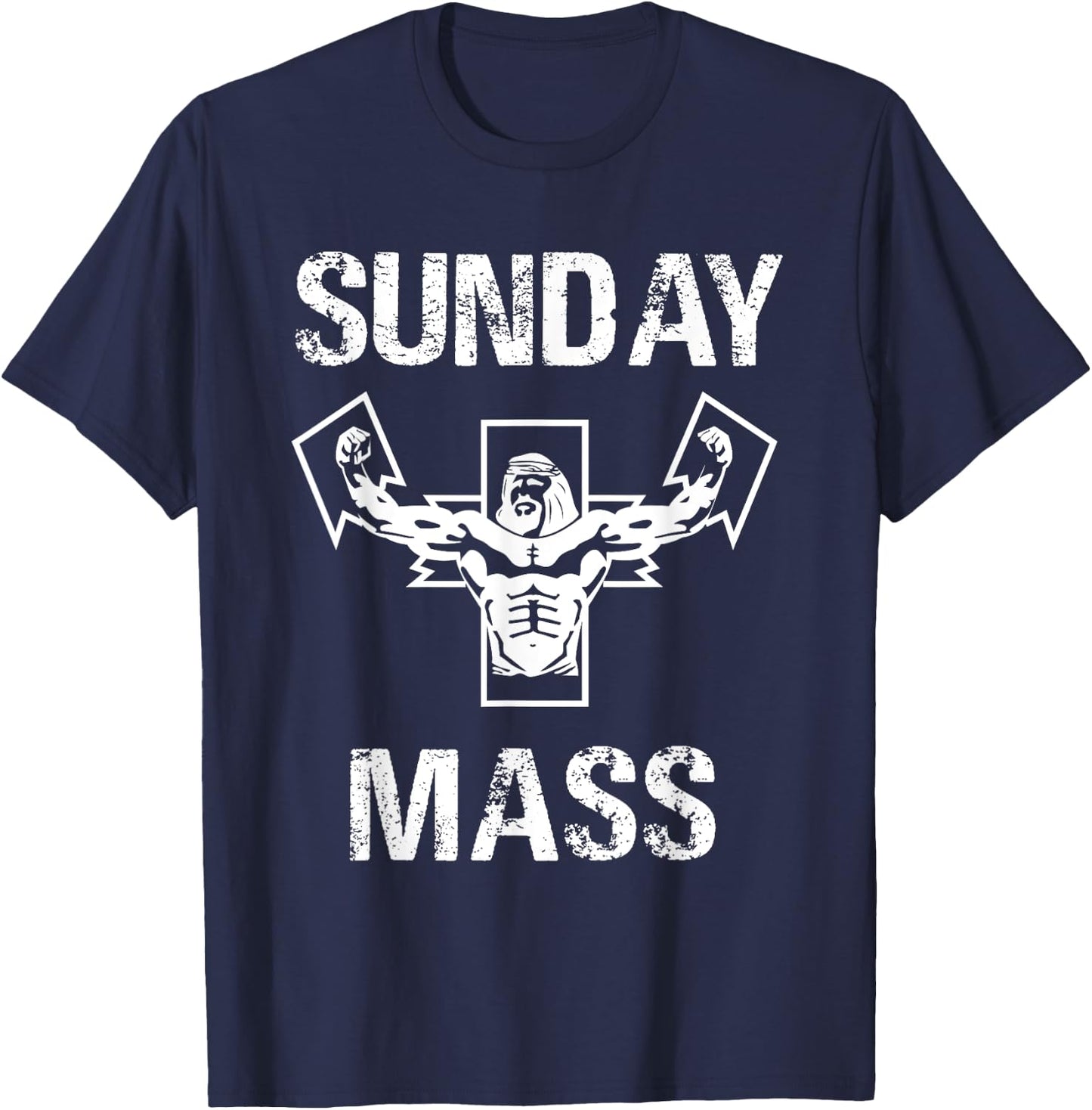 Sunday Mass - Jesus Gym Shirt T-Shirt - T-Shirt | Navy