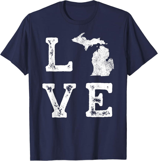Great Lakes State Love Michigan Vacations Camping Hiking T-Shirt - T-Shirt | Navy