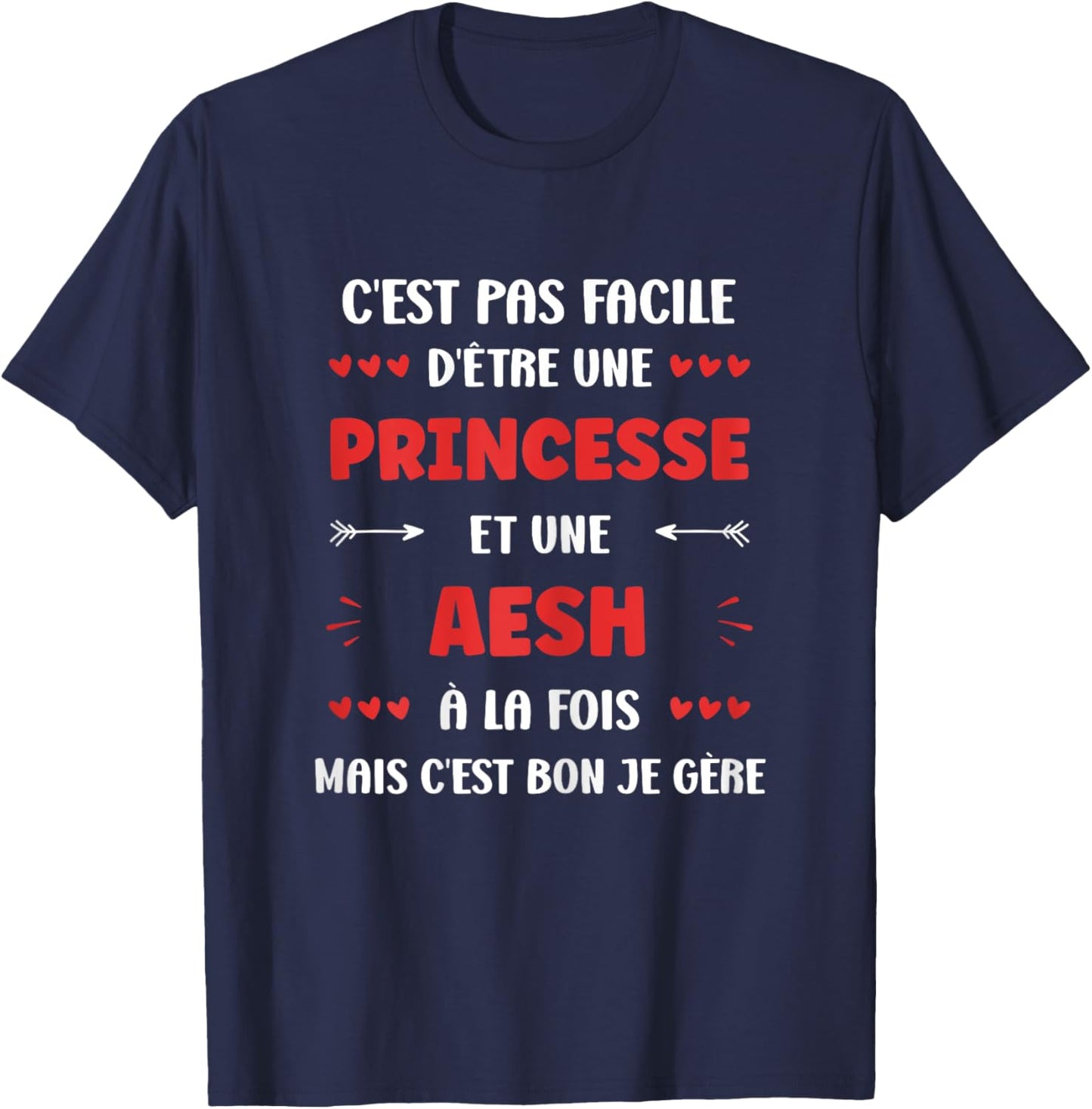 Start Occupation aesh Humour girl princess aesh , Black, Female X-Small T-Shirt - T-Shirt | Navy